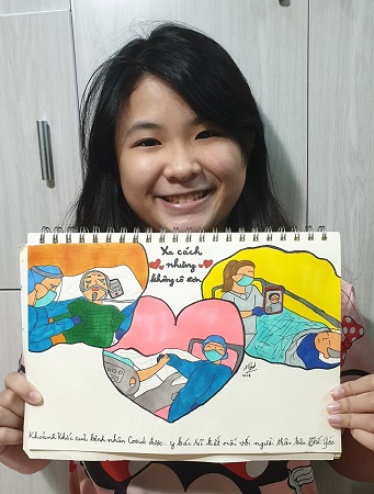 Bé gái 11 tuổi vẽ tranh 'tiếp sức' tuyến đầu chống dịch